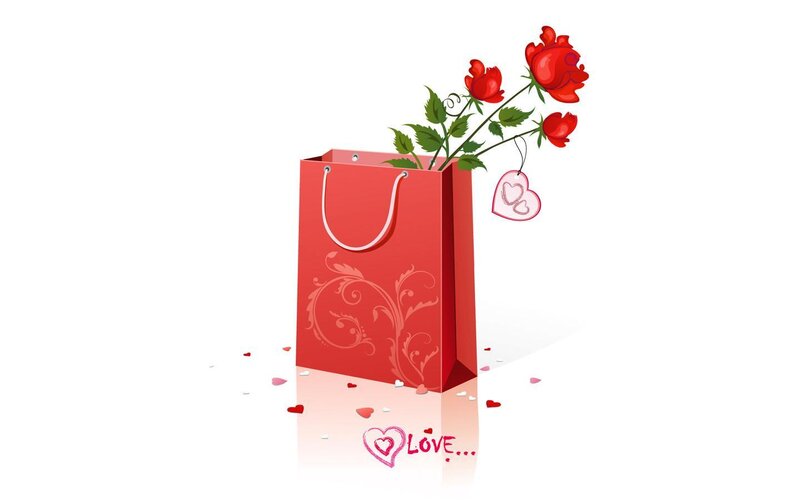 Red Gift Bag with Roses
