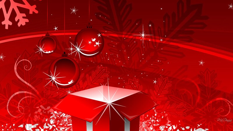 Red Gift Box and Ornaments