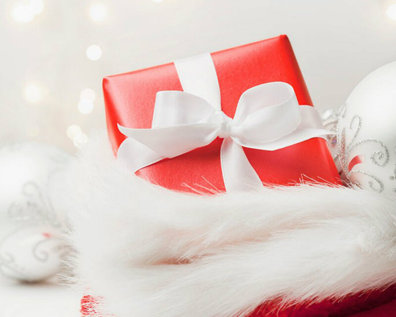 Red Gift Box — Festive, Winter, Photograph, White Bow