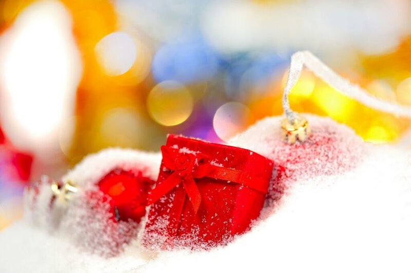 Red Gift Box in Snow — Festive