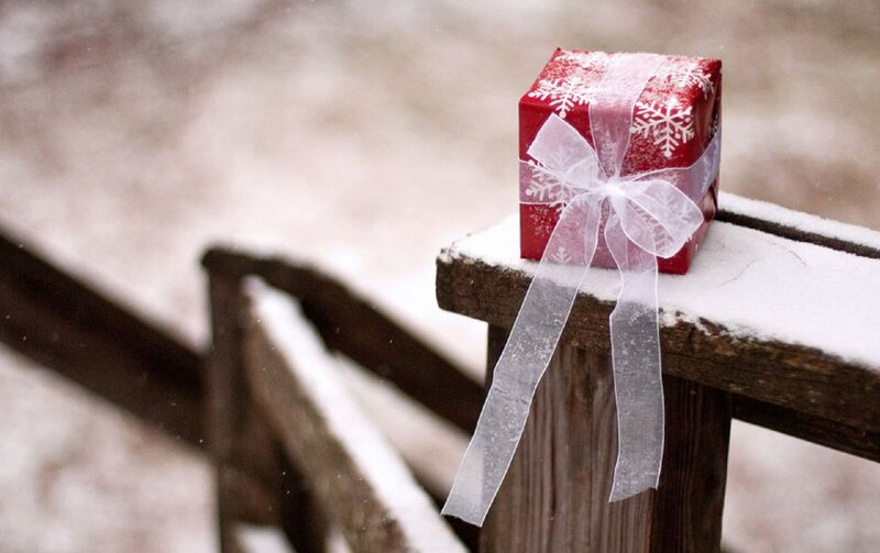 Red Gift Box on Fence
