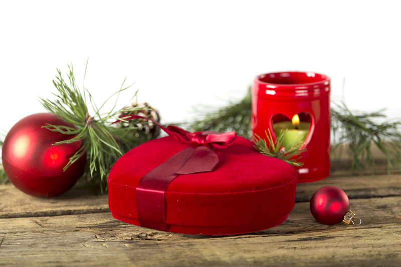 Red Gift Box on Wood — Festive