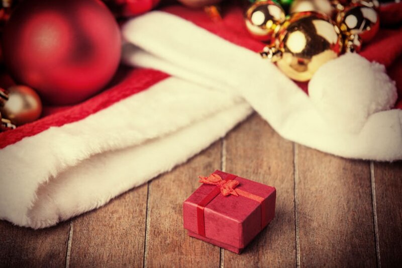 Red Gift Box on Wood