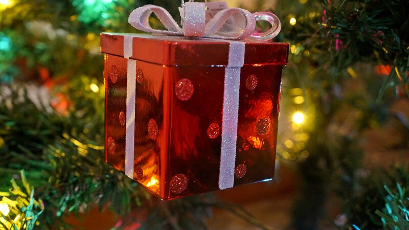 Red Gift Box Ornament — Festive