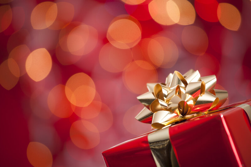 Red Gift Box with Bow — Festive, Photograph, Bokeh Lights