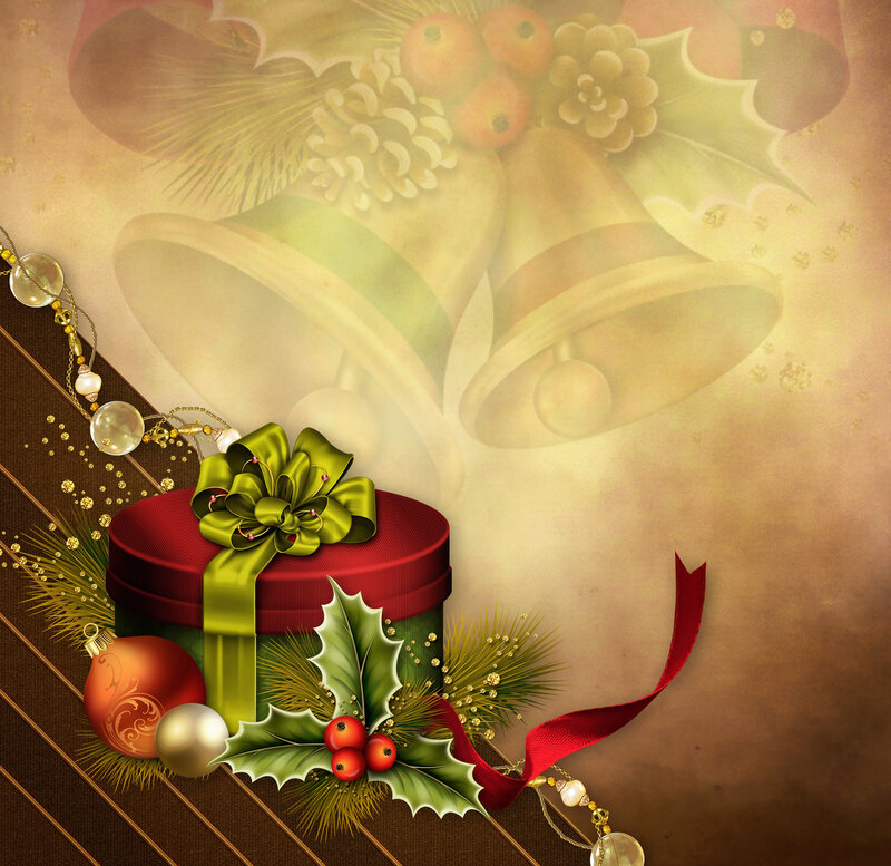 Red Gift Box with Bow — Festive, Winter, Digital Art, Holly Berries