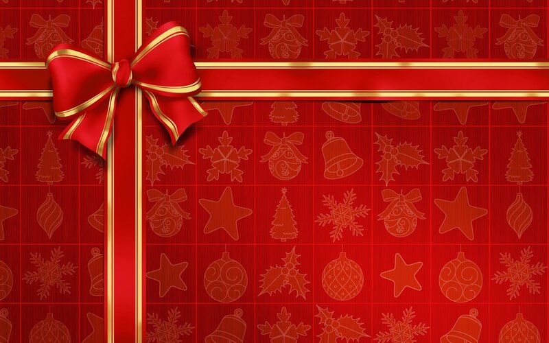Red Gift Box with Bow — Festive, Winter, Digital Art, Snowflakes