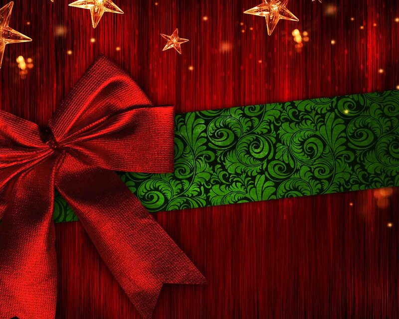 Red Gift Box with Bow — Festive, Winter, Digital Art