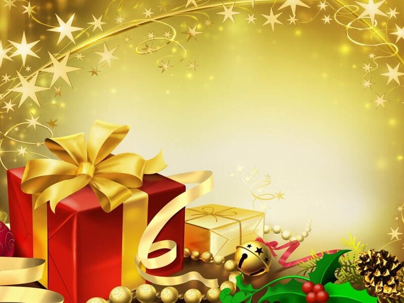 Red Gift Box with Bow — Gold, Festive, Winter, Digital Art, Gold Present