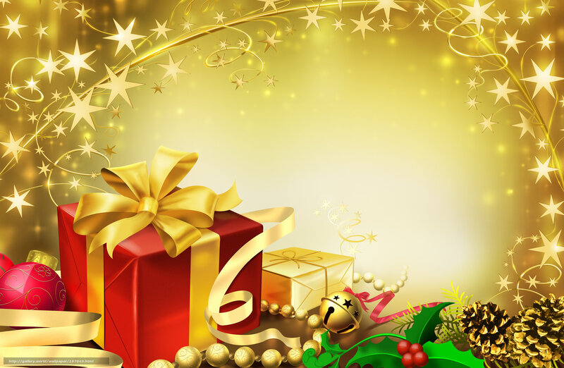 Red Gift Box with Bow — Gold, Festive, Winter, Digital Art, Gold Stars