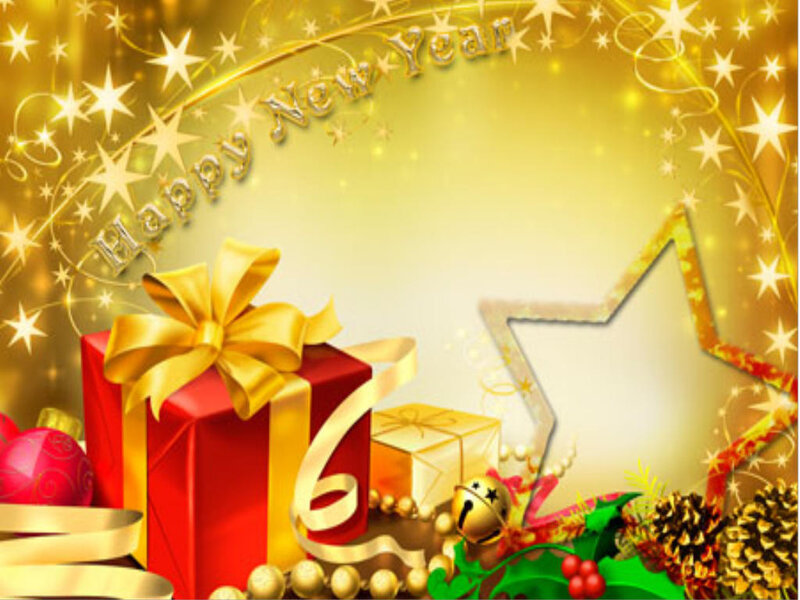 Red Gift Box with Bow — Gold, Festive, Winter, Digital Art, Star