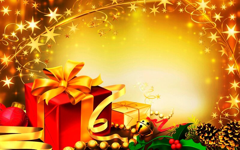 Red Gift Box with Bow — Gold, Festive, Winter
