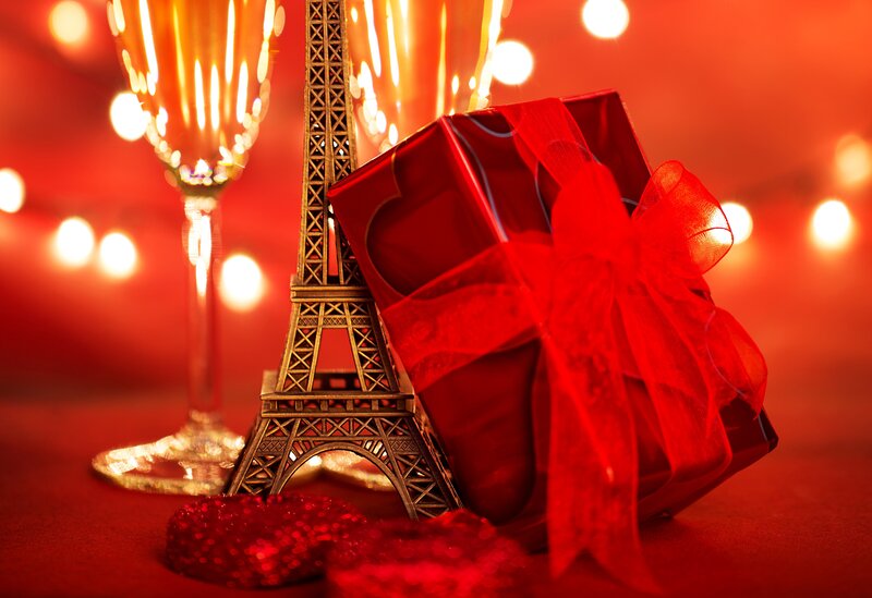 Red Gift Box with Eiffel Tower