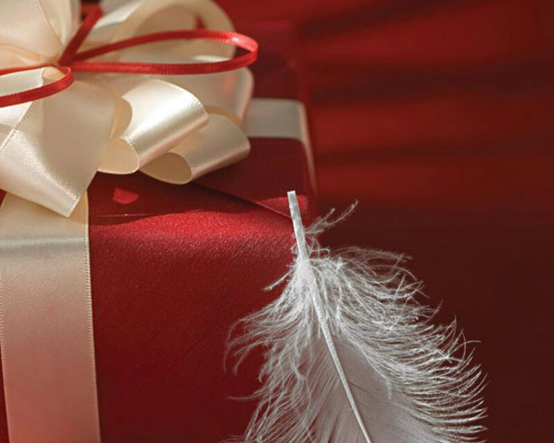Red Gift Box with Feather