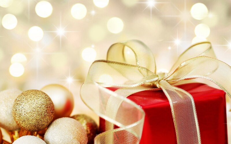 Red gift box with gold bow