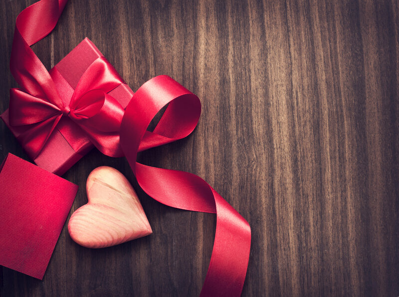 Red Gift Box with Heart — Romantic, Photograph