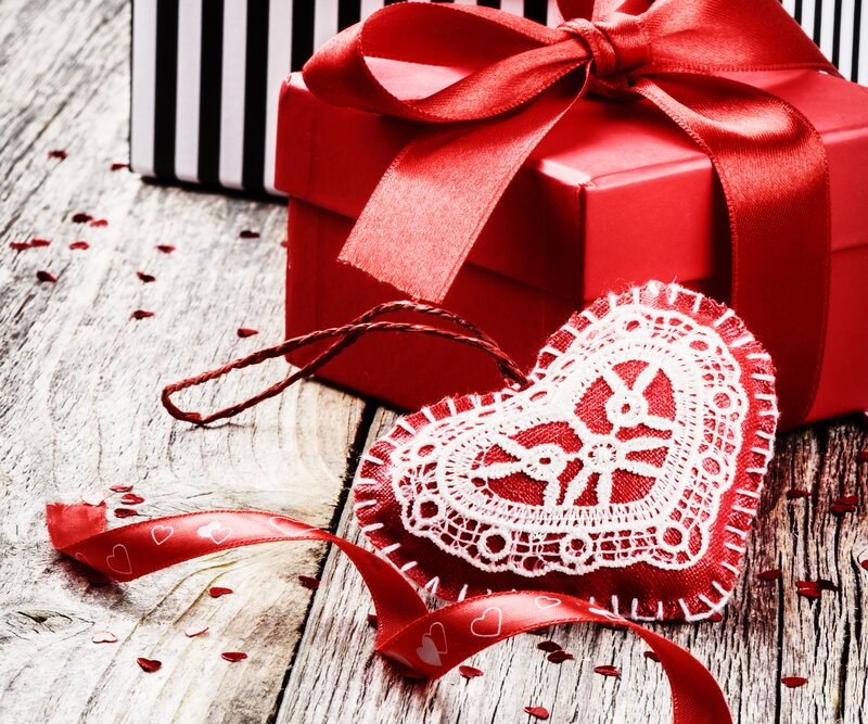 Red Gift Box with Heart — Romantic