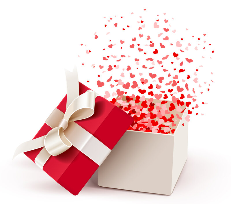 Red Gift Box with Hearts — Festive