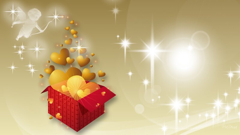 Red Gift Box with Hearts — Gold