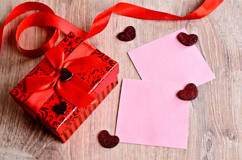 Red Gift Box with Hearts — Romantic, Photograph