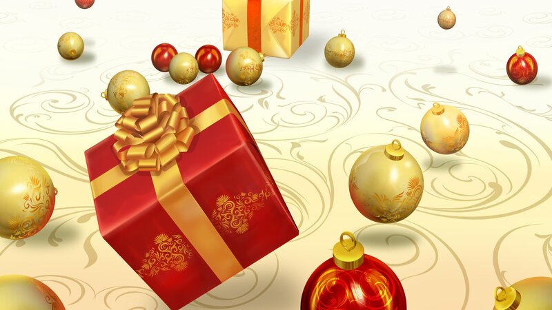 Red Gift Box with Ornaments — Festive, Winter, 3d Render