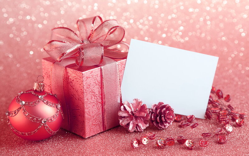 Red Gift Box with Ornaments — Festive, Winter, Photograph, Ornament