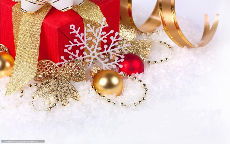 Red Gift Box with Ornaments — Festive, Winter, Photograph, Snowflake, Ribbon