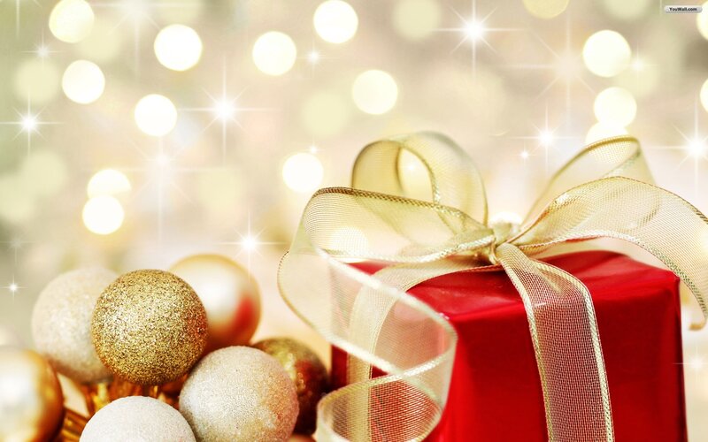 Red Gift Box with Ornaments — Festive, Winter, Photograph