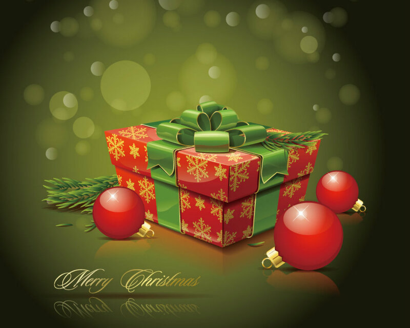 Red Gift Box with Ornaments — Green, Festive