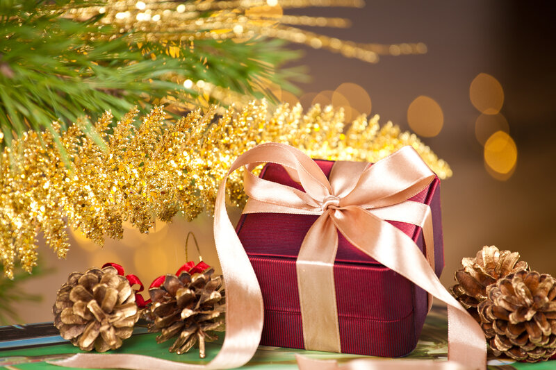 Red Gift Box with Ribbon — Festive, Winter, Photograph