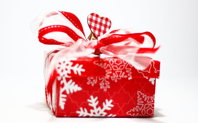 Red Gift Box with Ribbon — Festive, Winter