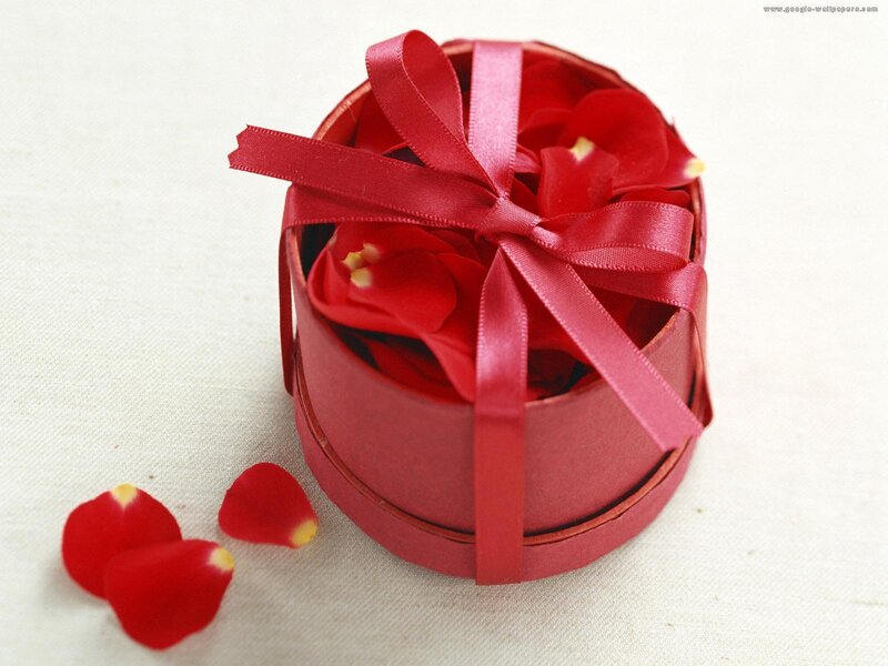 Red Gift Box with Rose Petals
