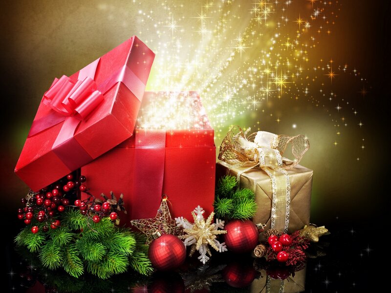 Red Gift Box with Sparkles — Festive