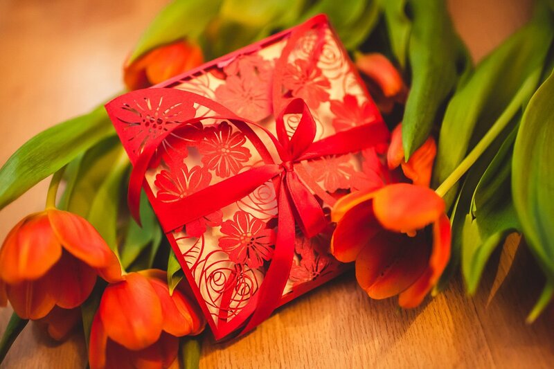 Red Gift Box with Tulips