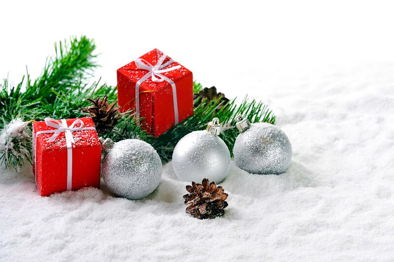 Red Gift Boxes and Ornaments — White