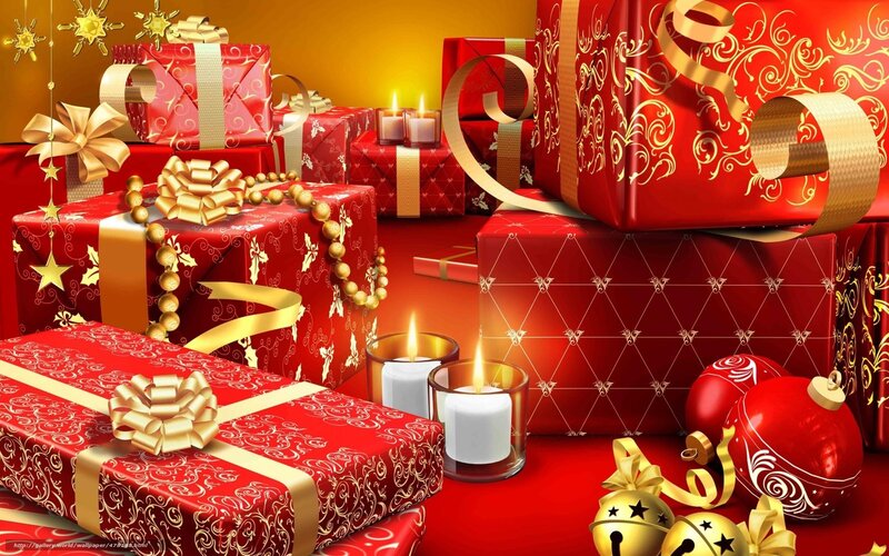 Red Gift Boxes — Festive, Digital Art, Candles, Ornaments