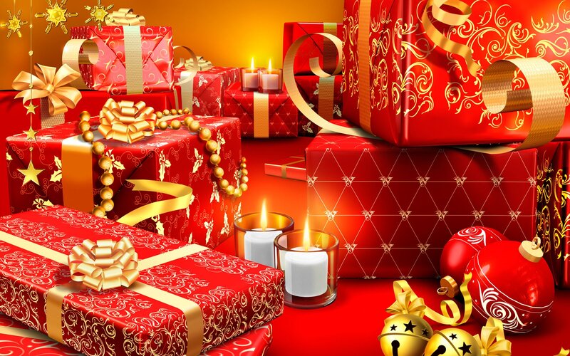 Red Gift Boxes — Festive, Digital Art, Candles