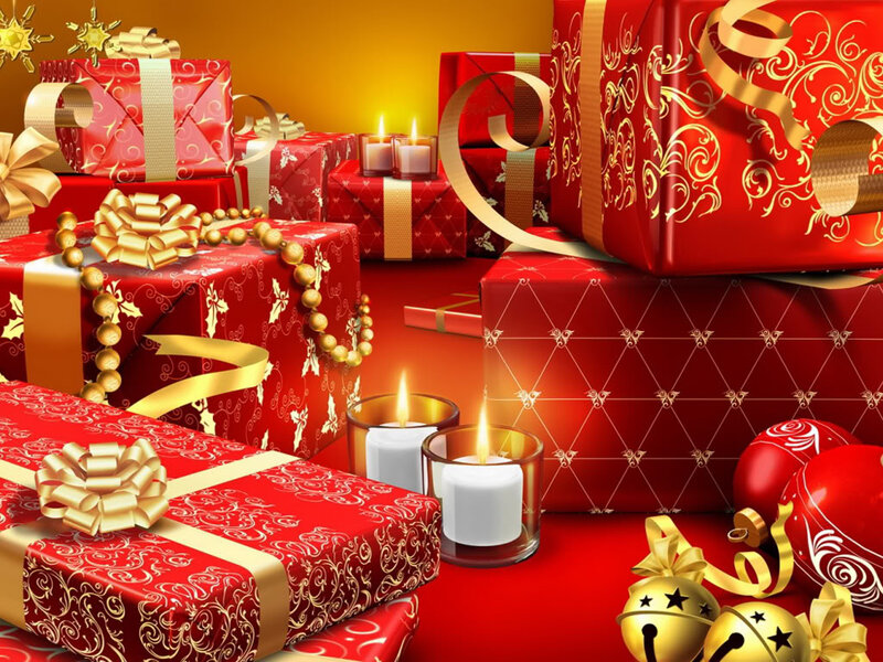 Red Gift Boxes — Festive, Digital Art