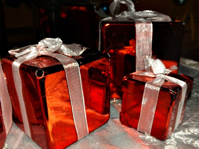 Red Gift Boxes — Festive, Photograph, Ribbons