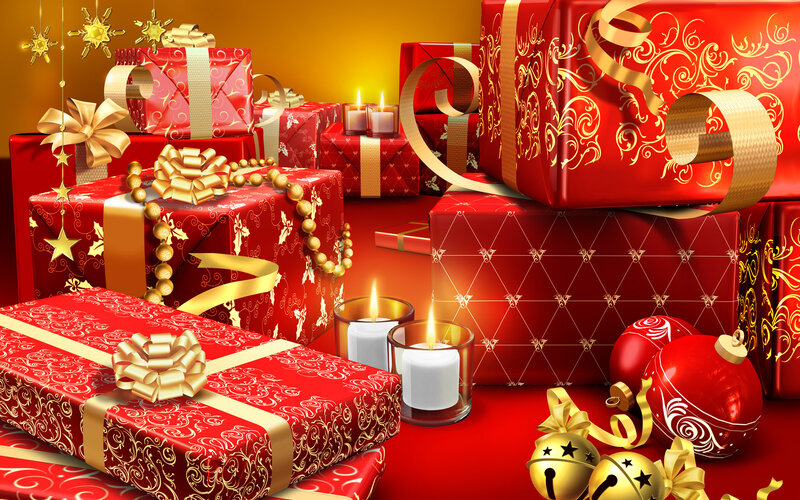 Red Gift Boxes — Festive, Winter, Digital Art, Candles