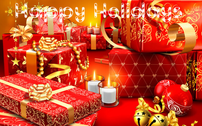 Red Gift Boxes — Festive, Winter, Digital Art