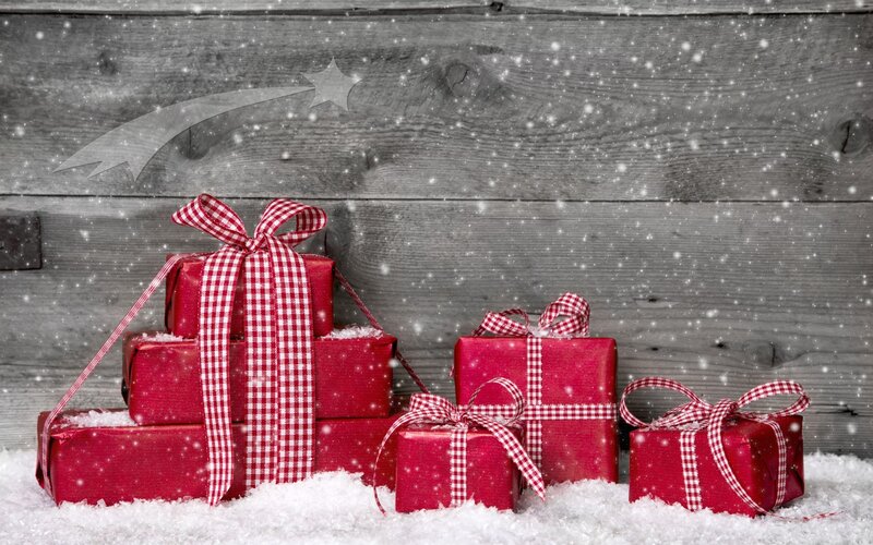 Red Gift Boxes in Snow — Festive