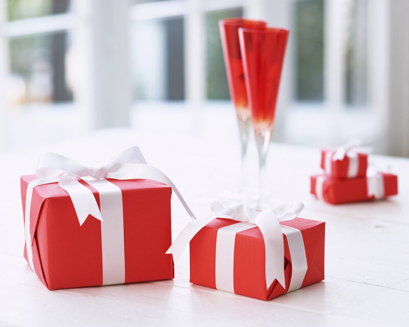 Red Gift Boxes on Table