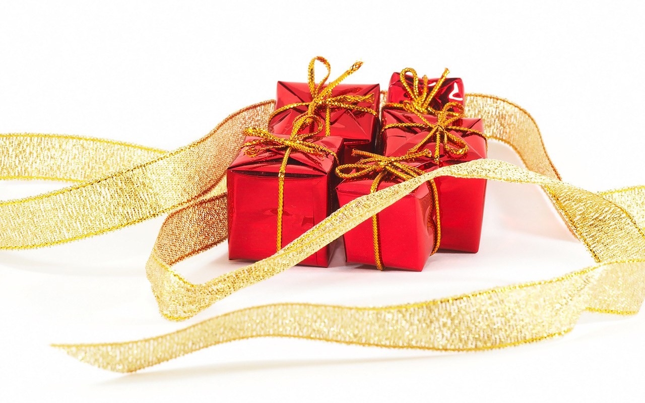 Red gift boxes with gold ribbon
