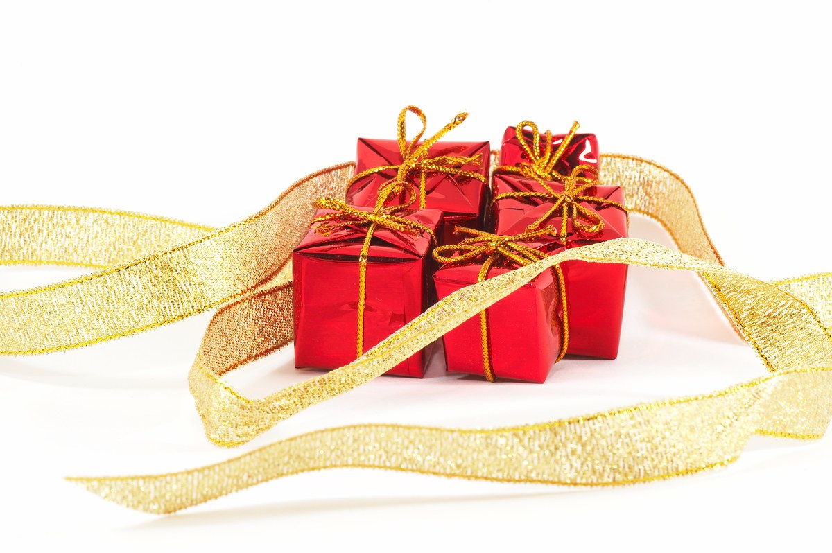 Red gift boxes with gold ribbon