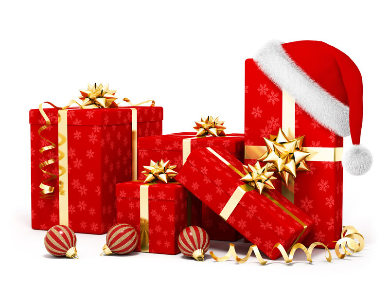 Red Gift Boxes with Ornaments — Festive