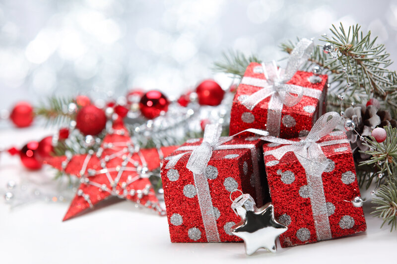 Red Gift Boxes with Ornaments