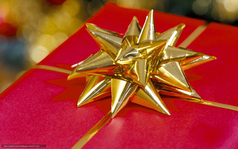 Red gift with gold bow
