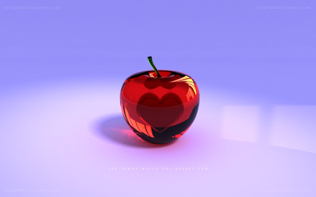 Red glass apple with heart