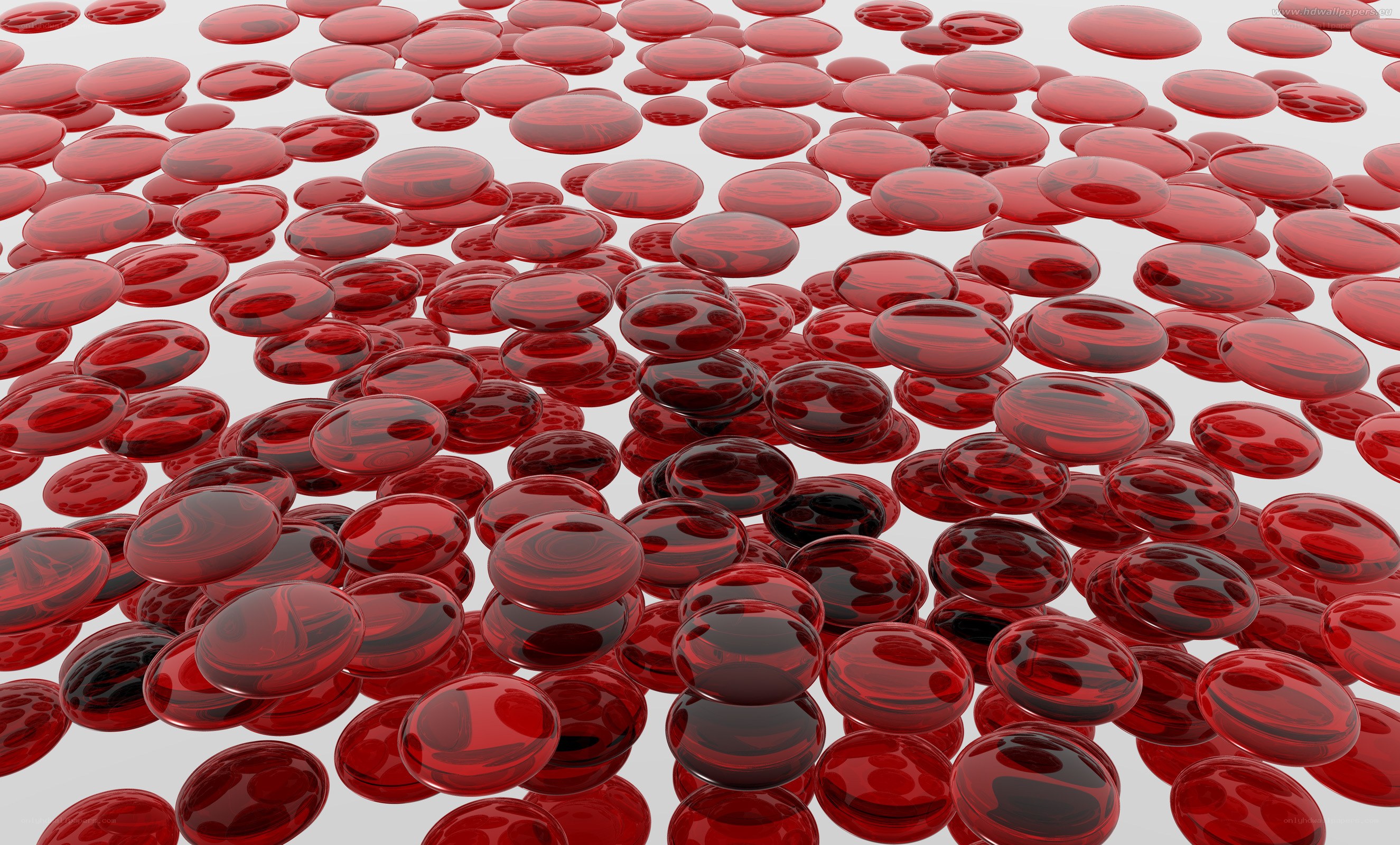 Red glass beads scattered